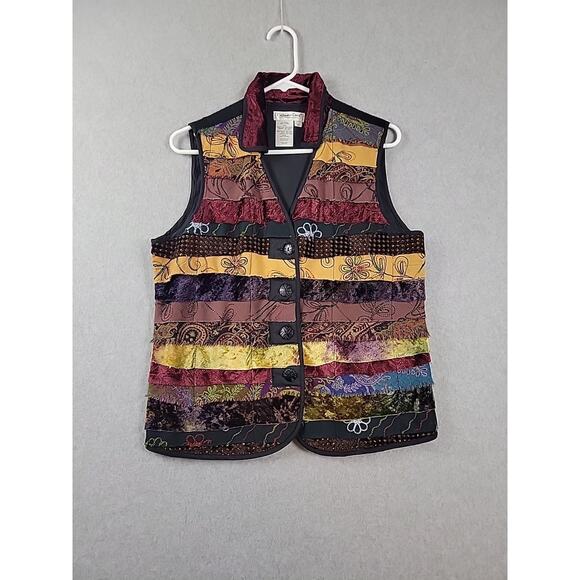 Coldwater Creek Earthy Patchwork Velvet Tapestry Embroidered Vest Women's Medium - Picture 1 of 12